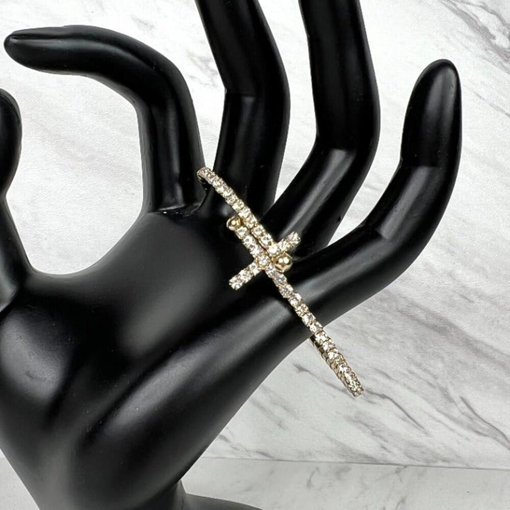 Rhinestone Cross Bling Crossover Bracelet